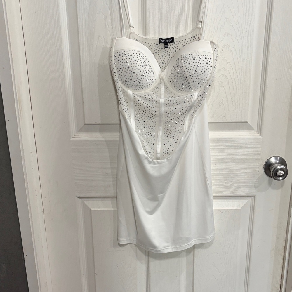 Chic White Embellished Mini Dress